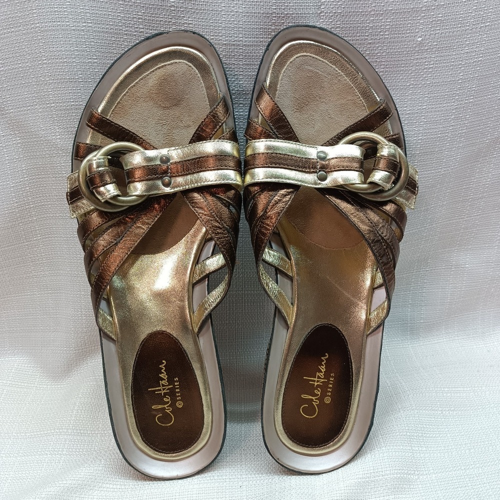COLE HAAN NikeAir G Series Womens 8.5B Gold Tone Bronze Metallic Leather Wedges